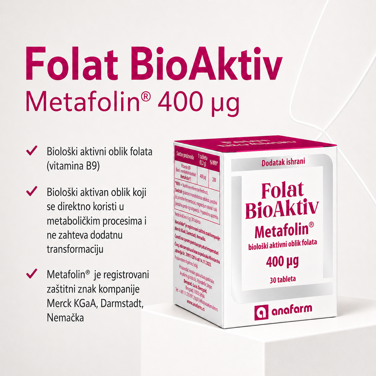 Folat BioAktiv Metafolin® 400 µg - Slika 2