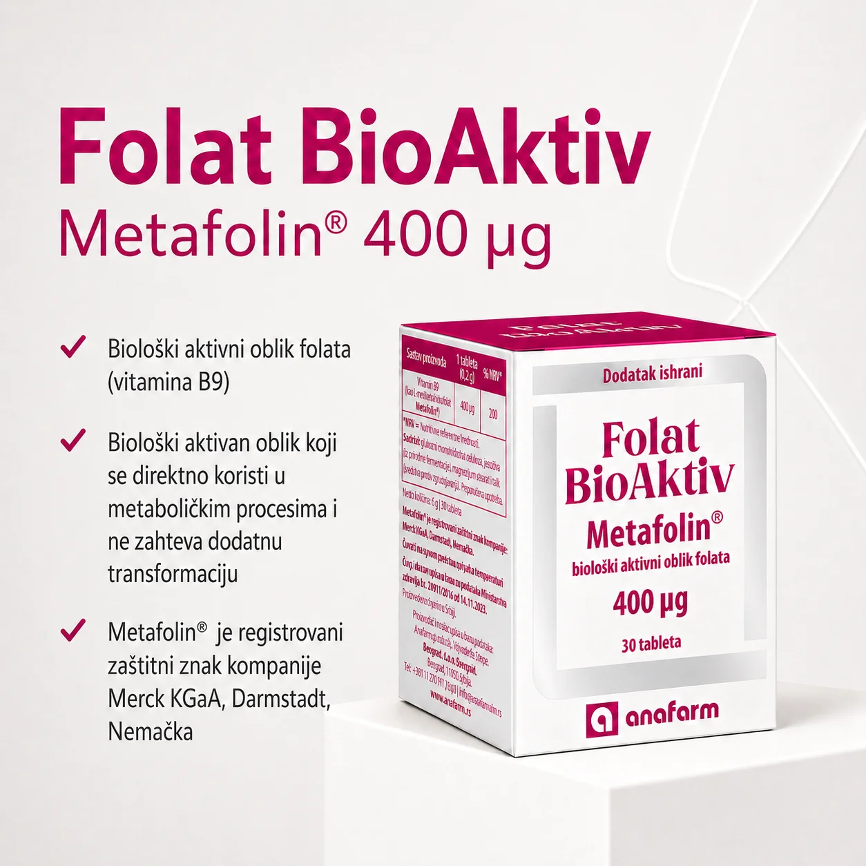 Folat BioAktiv Metafolin® 400 µg - Slika 3
