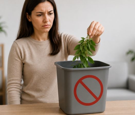 zena baca list ašvagande u kantu